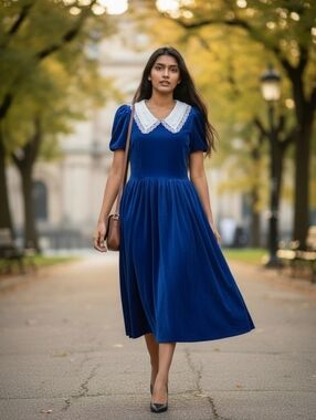 Vintage Gunne Sax By Jessica McClintock 1980s Royal Blue Velvet Size 5 Small
